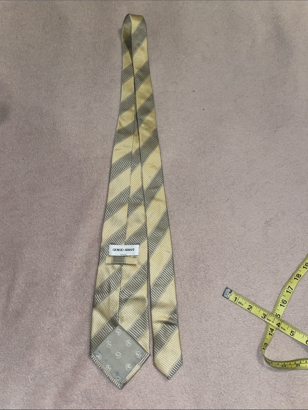 Giorgio Armani Yellow and Gray Diagonal Plaid Italian Silk Tie vintage